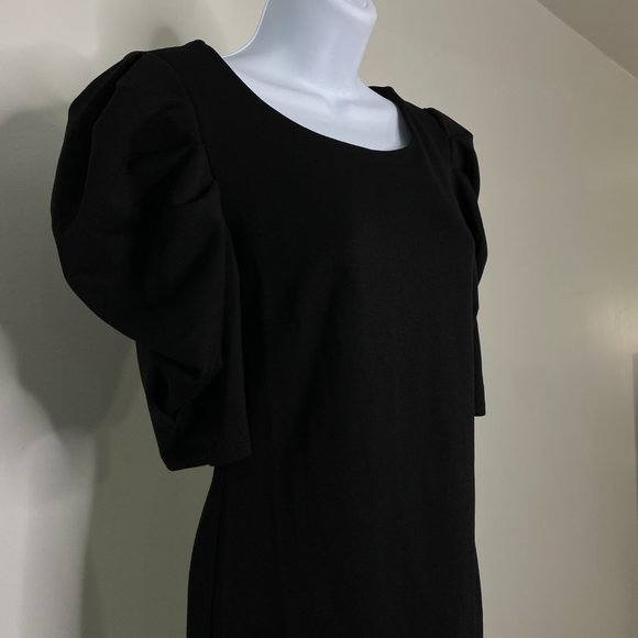 NEW YORK AND COMPANY RUFFLED SHOULDER BLACK DRESS - Picture 2 of 5